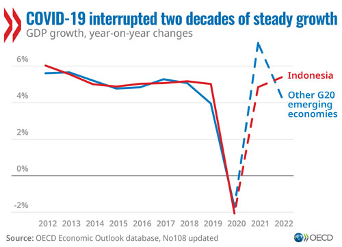 © 蜂鸟电竞在线入口 Economic Survey of Indonesia 2021 - COVID-19 interrupted two decades of steady growth (graph)