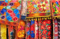 Colorful hand embroidered fabrics in Mexico City